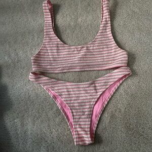 Pink and WhitStriped Bikini Set
